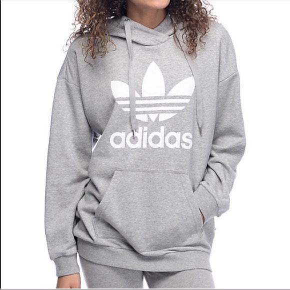 adidas Trefoil Logo Heather Gray Pullover Hoodie - Picture 3 of 14